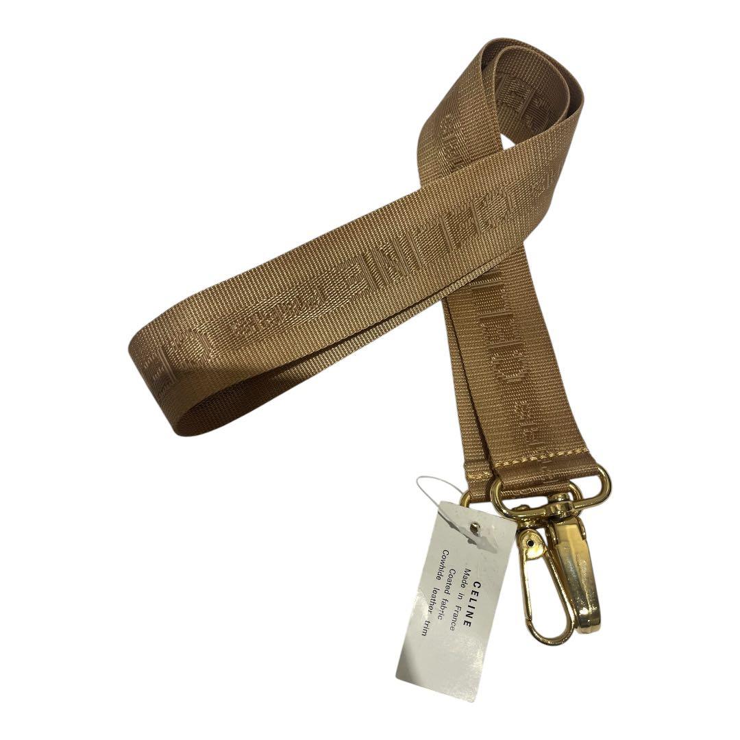 CELINE ロゴ入りベージュリボンストラップ