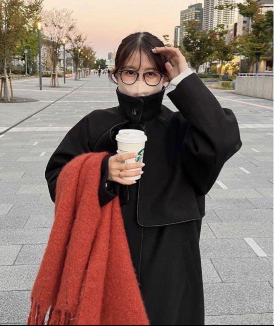 Thevon フェイクウールパイピングスタンドカラーコート