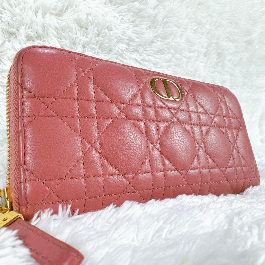 美品✨ 現行 Dior カロ カナージュ 付属品完備 ラウンドファスナー ピンク
