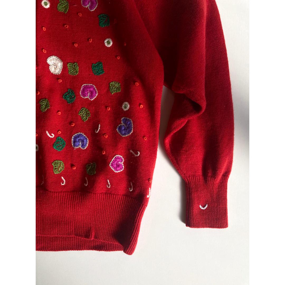 ✨専用✨【計3点】80s ポップな刺繍が可愛い♡ まっ赤な襟付きウールニット　他