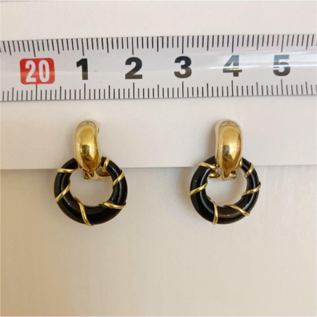 美品】K18オニキス ゴールドイヤリング 大人シック