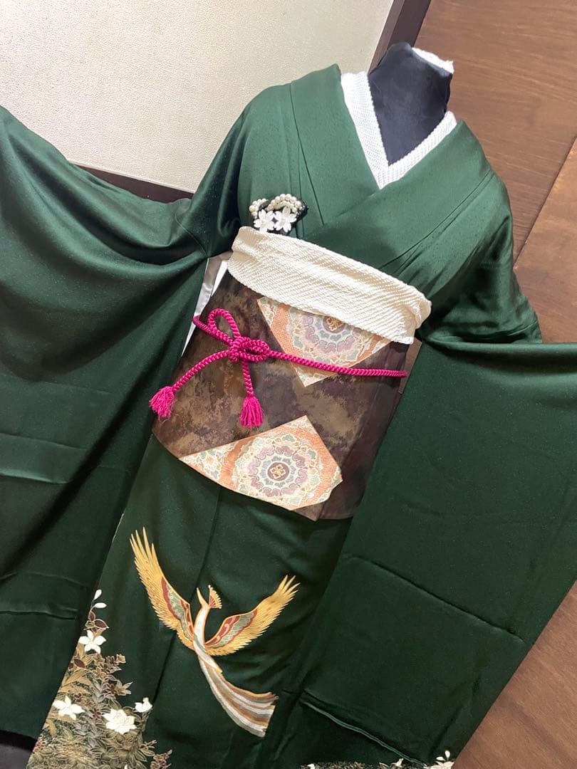 振袖フルセット6点サイズM〜L鳳凰と花 金箔銀箔 正絹 売り切り終了 振袖フルセット6点サイズM〜L鳳凰と花 金箔銀箔 正絹 売り切り終了