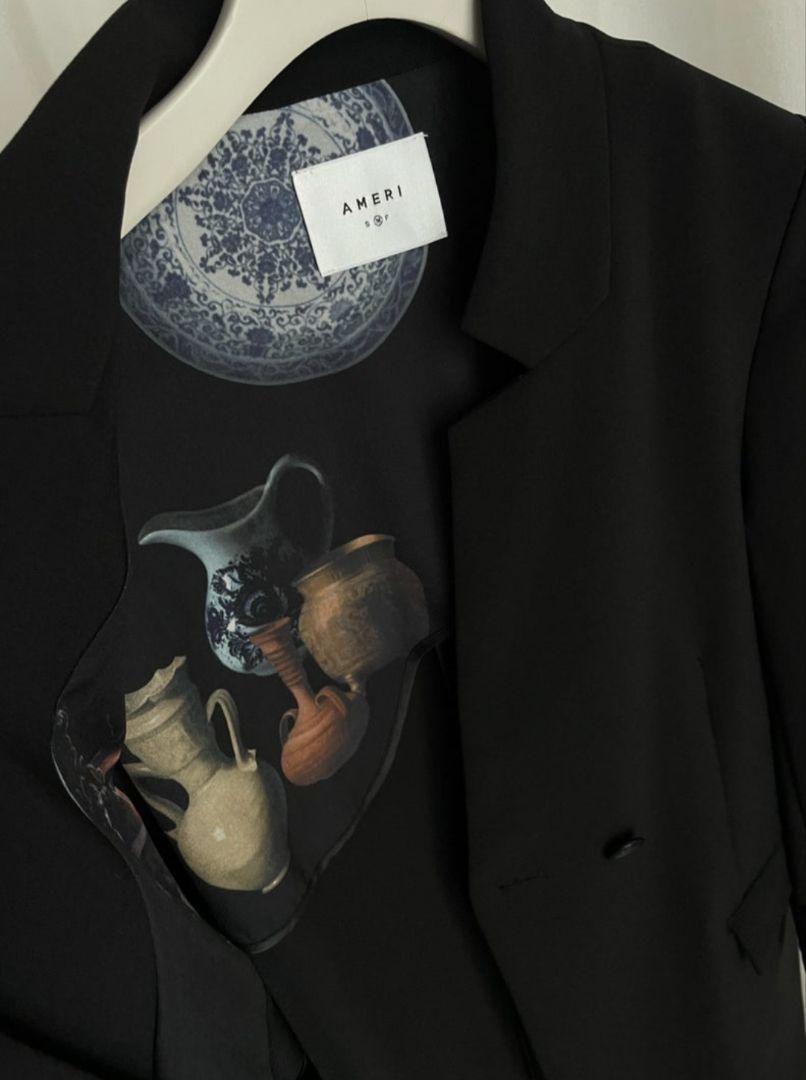 Ameri NOTCH PRINT LINING JACKET ブラック　M