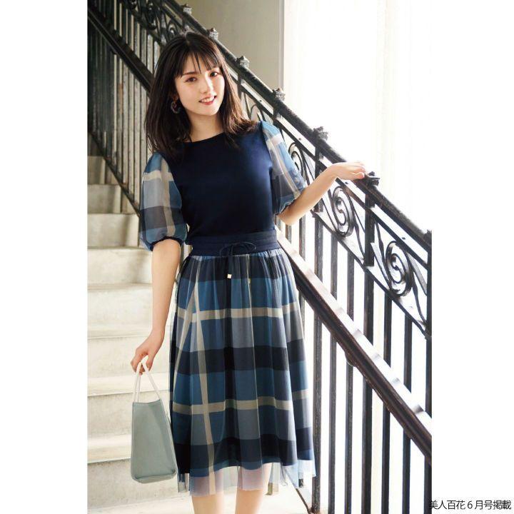 美人百花コラボ　チェックチュールプリントセットアップワンピース　38