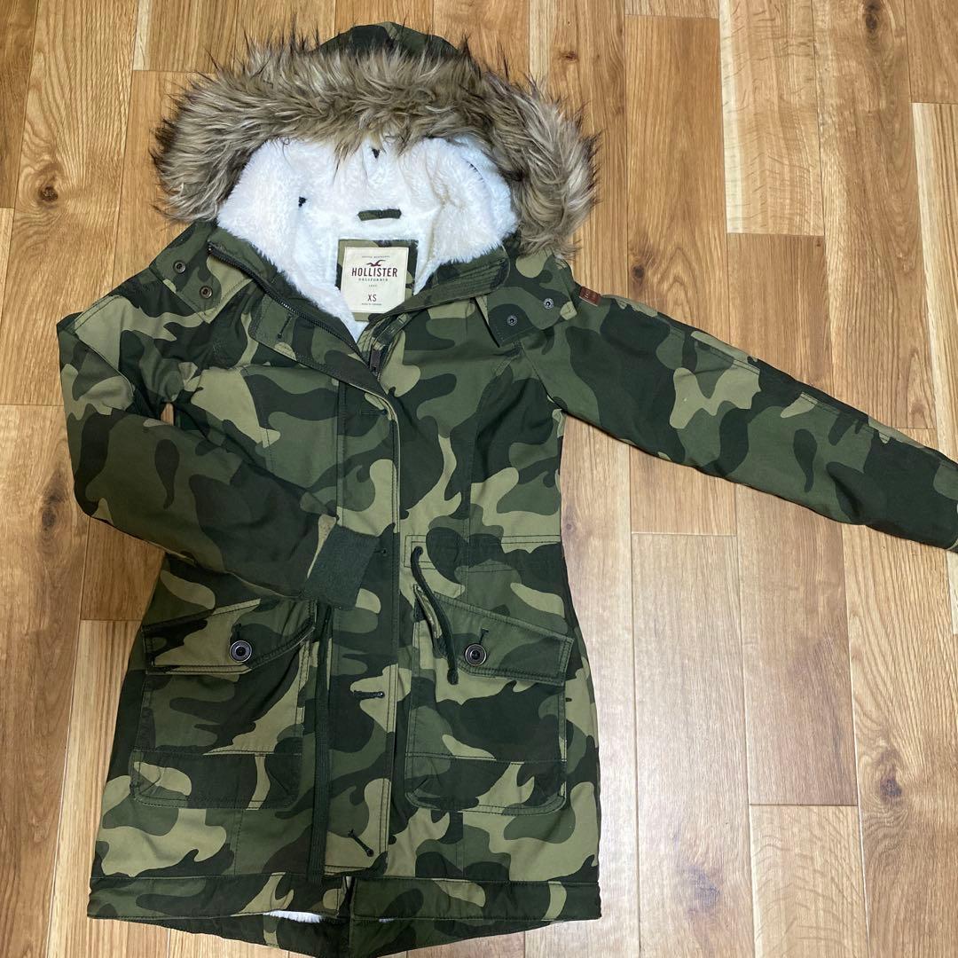 ホリスター hollister ミリタリー 迷彩 ファー ダウン コートXS SS HOLLISTER