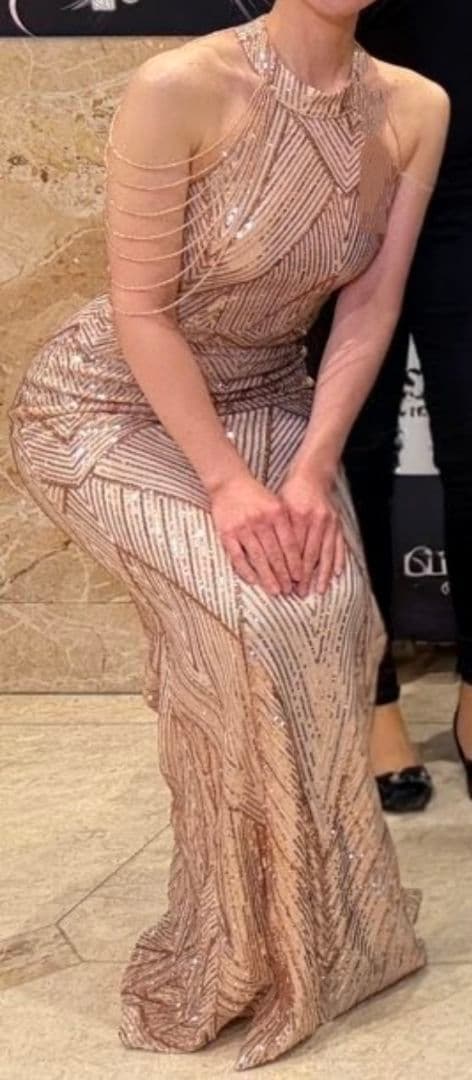 マーメイドドレス パーティー ロング ピンクゴールド ビーズ刺繍 フォーマル マーメイドドレス パーティー ロング ピンクゴールド ビーズ刺繍 フォーマル