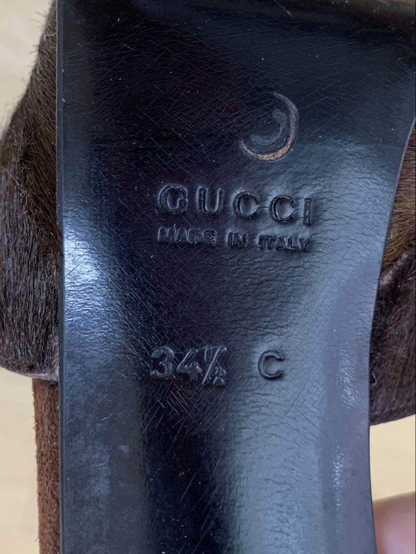 GUCCI ハラコ　ブラウン毛皮　ハイヒール　厚底パンプス　　34 1/2