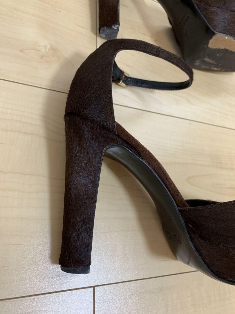 GUCCI ハラコ　ブラウン毛皮　ハイヒール　厚底パンプス　　34 1/2