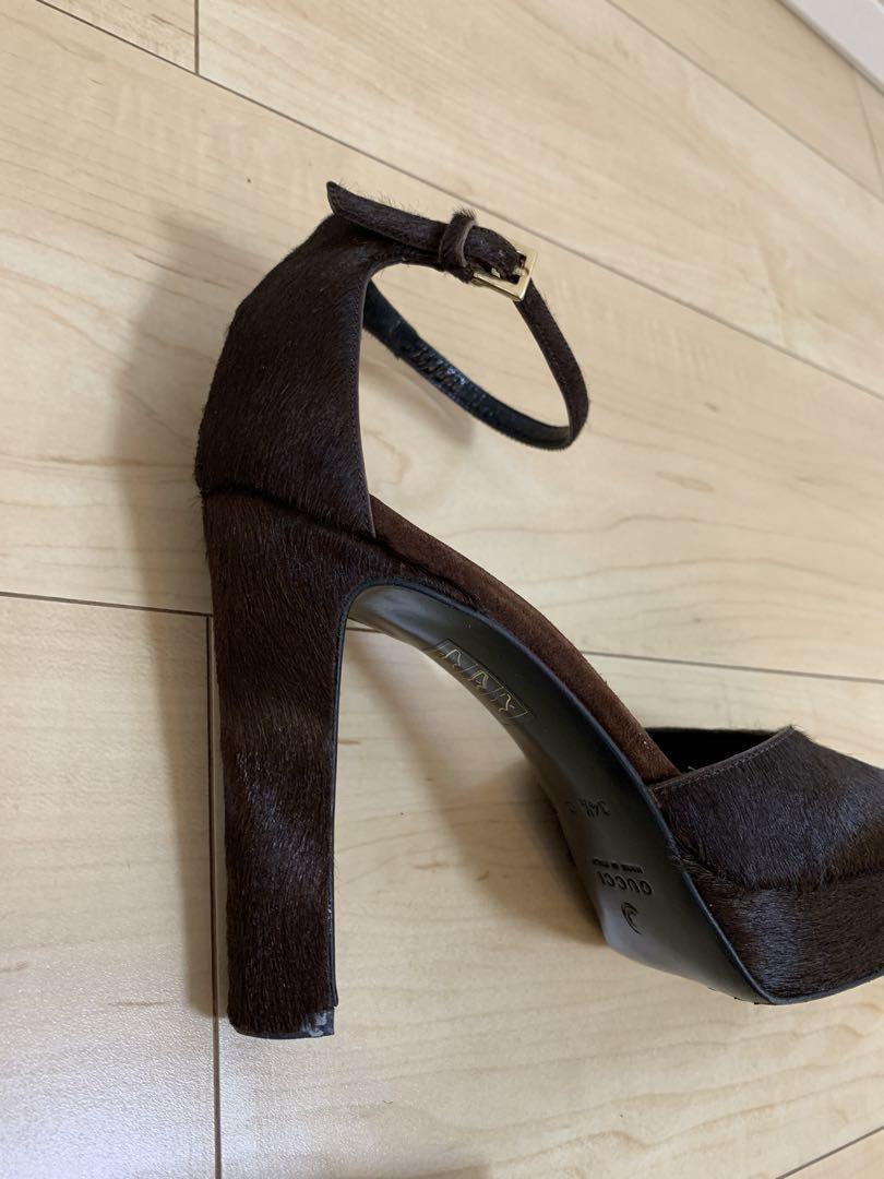 GUCCI ハラコ　ブラウン毛皮　ハイヒール　厚底パンプス　　34 1/2