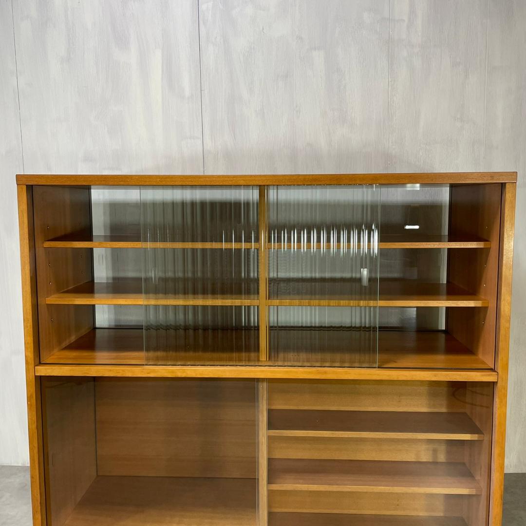 ヴィンテージ 無垢材 モールガラス ガラス棚 両面仕様 カウンター