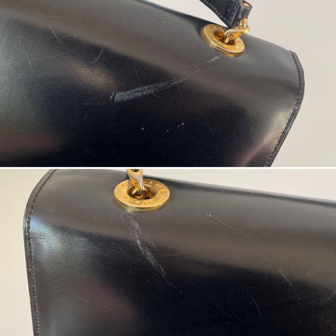 【美品】セリーヌ ハンドバッグ サークル カーフレザー 黒 ゴールド金具 【美品】セリーヌ ハンドバッグ サークル カーフレザー 黒 ゴールド金具