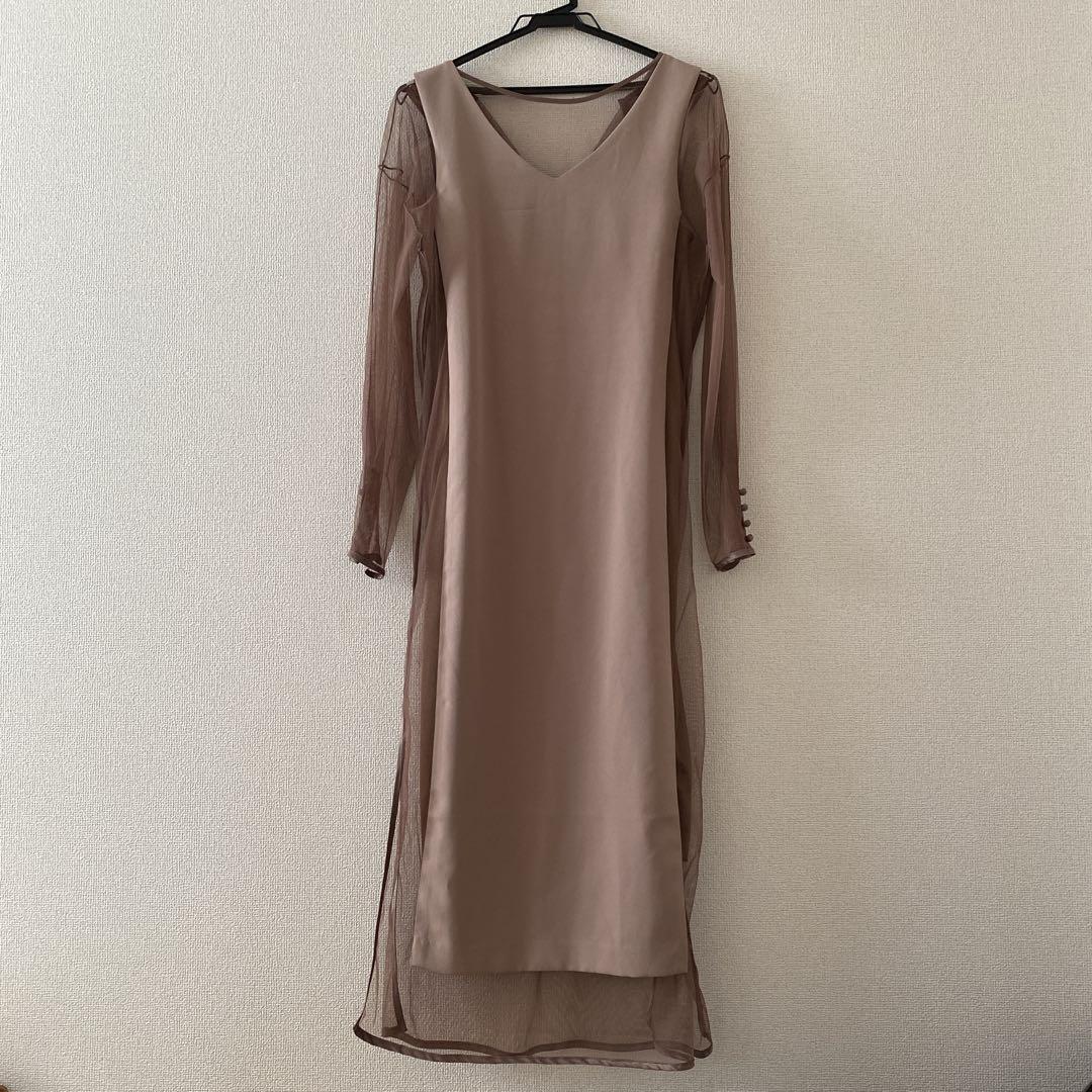 Ameri Vintage TULLE DOCKING DRESS ベージュ S