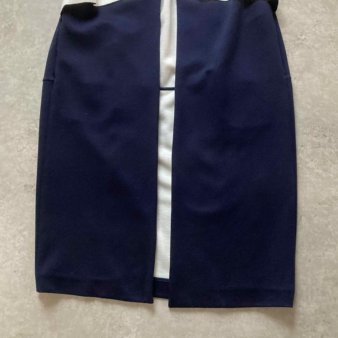 美品 yori バイカラーロングジレ ベスト ボンディング ネイビー グレー