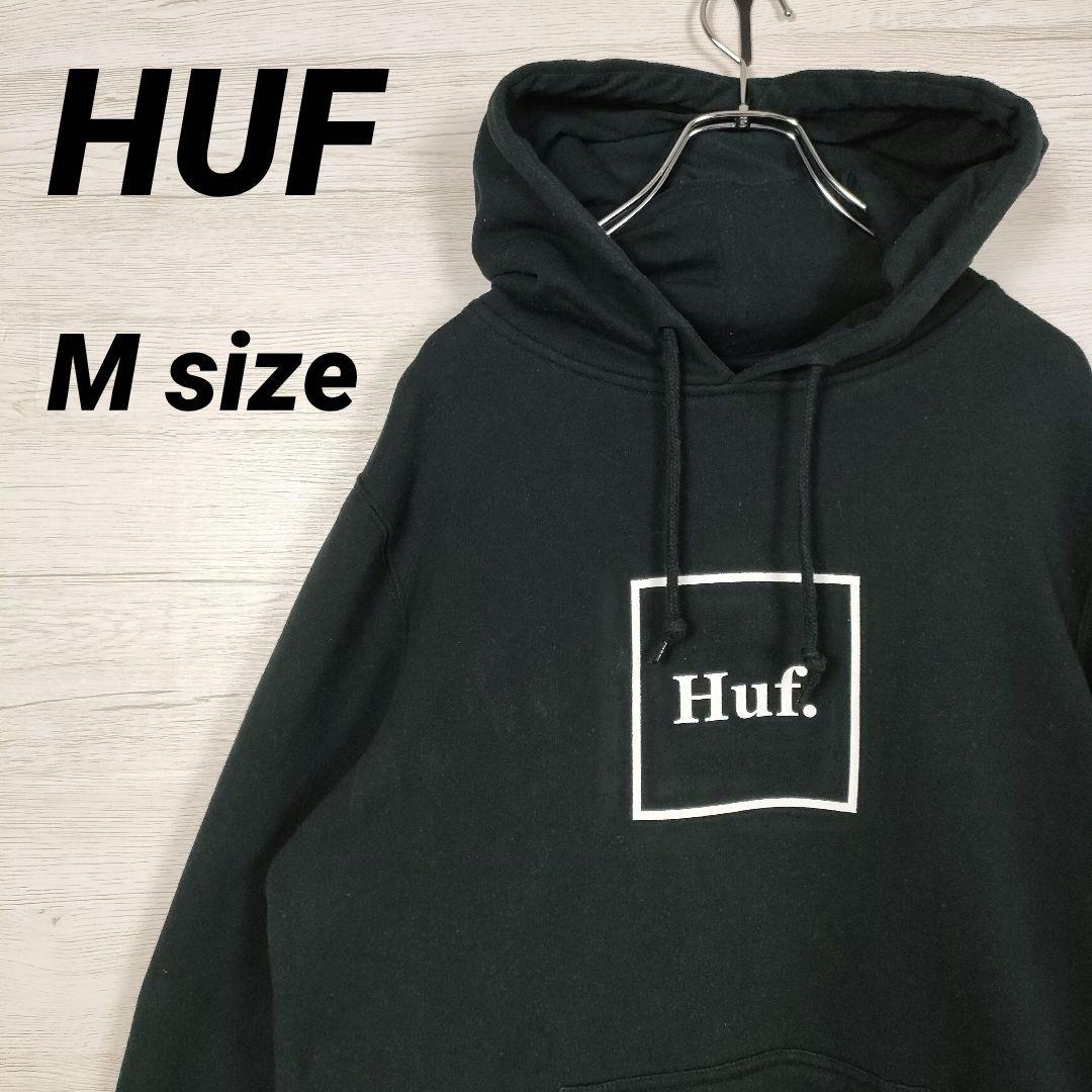 HUF ハフ プルオーバーパーカー ボックスロゴ センターロゴ フーディ 黒 M