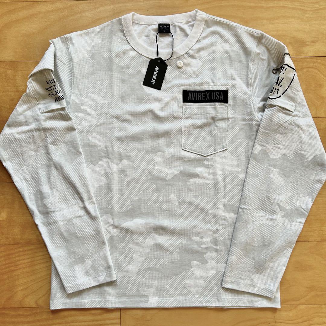 AVIREX クルーネック長袖Tシャツ　ホワイトカモ