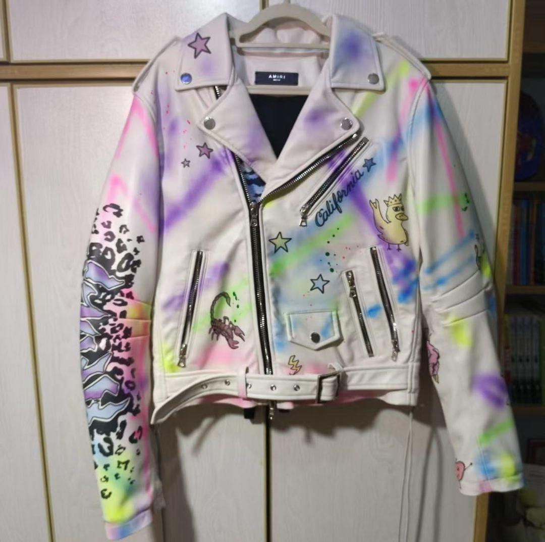AMIRI Graffiti Leather Biker Jacket L
