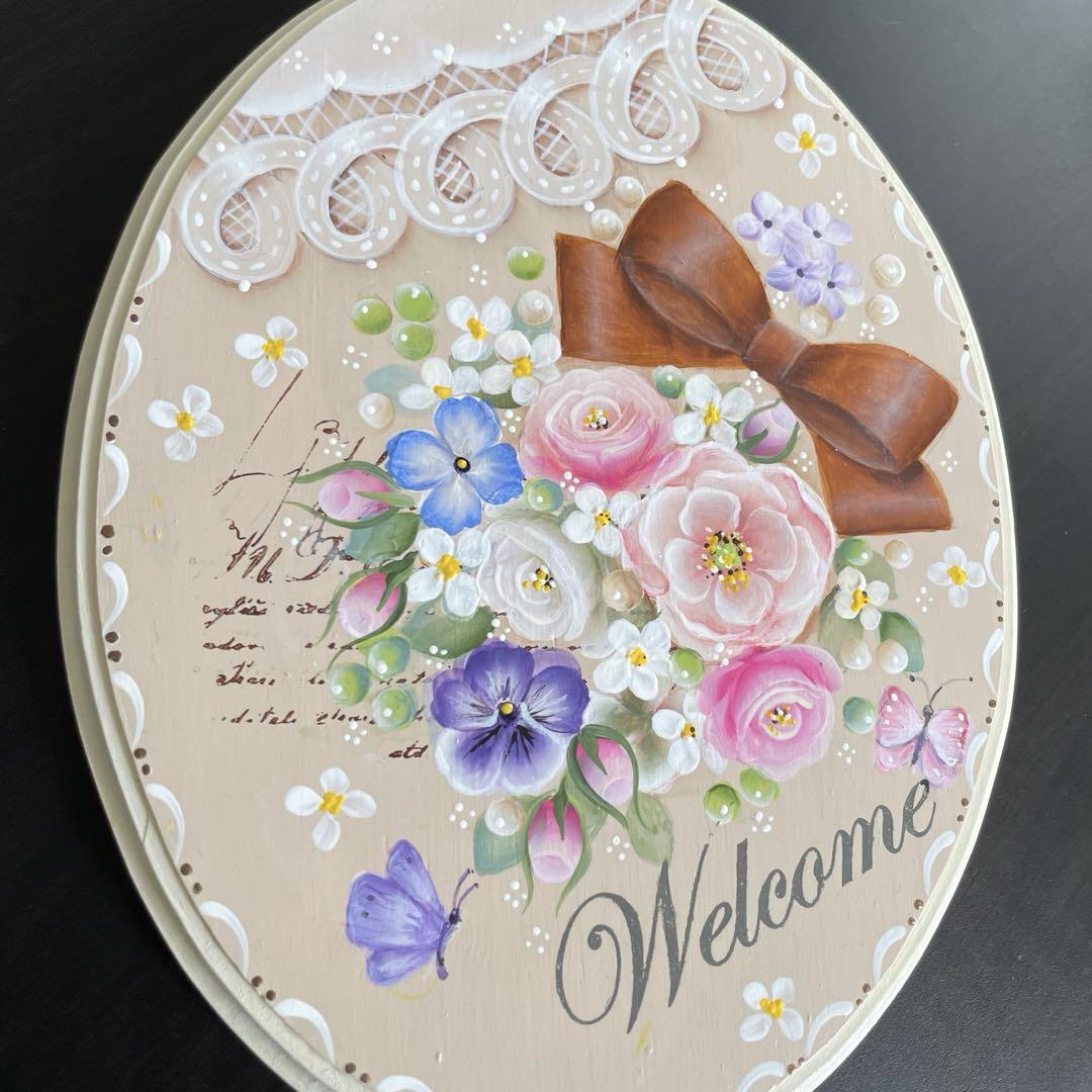 トールペイント作品 ウエルカムボード プチプレゼント付き 花束