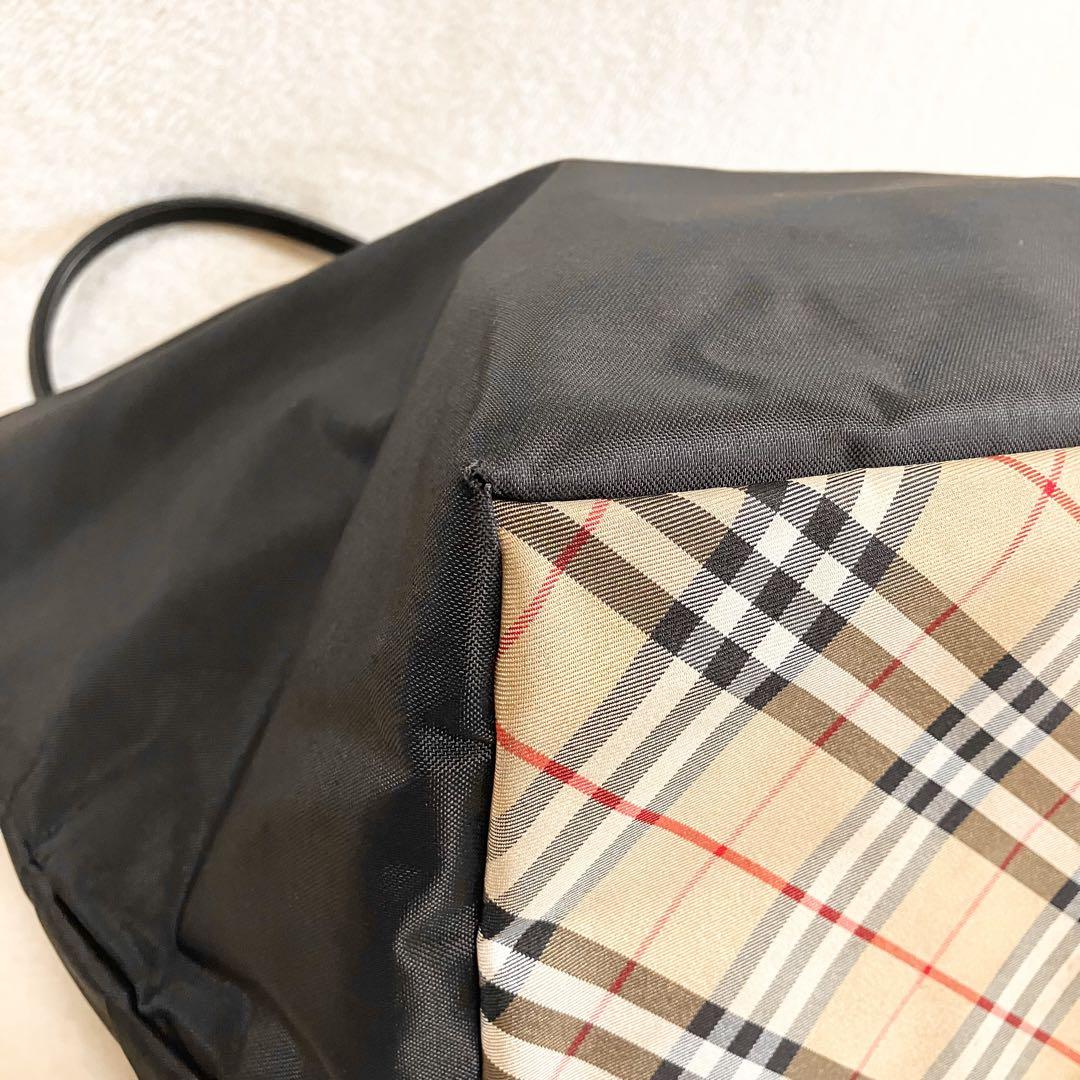 大容量 BURBERRY 舟形 ブラック トートバッグ ノバチェック