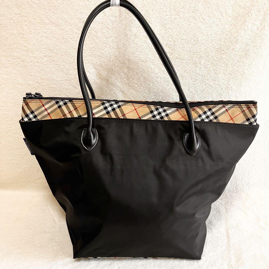 大容量 BURBERRY 舟形 ブラック トートバッグ ノバチェック