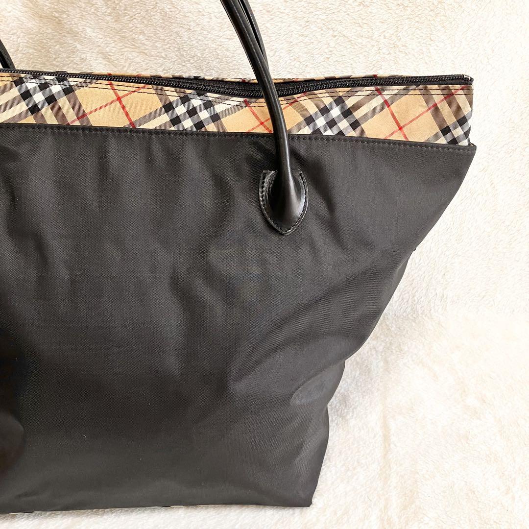 大容量 BURBERRY 舟形 ブラック トートバッグ ノバチェック