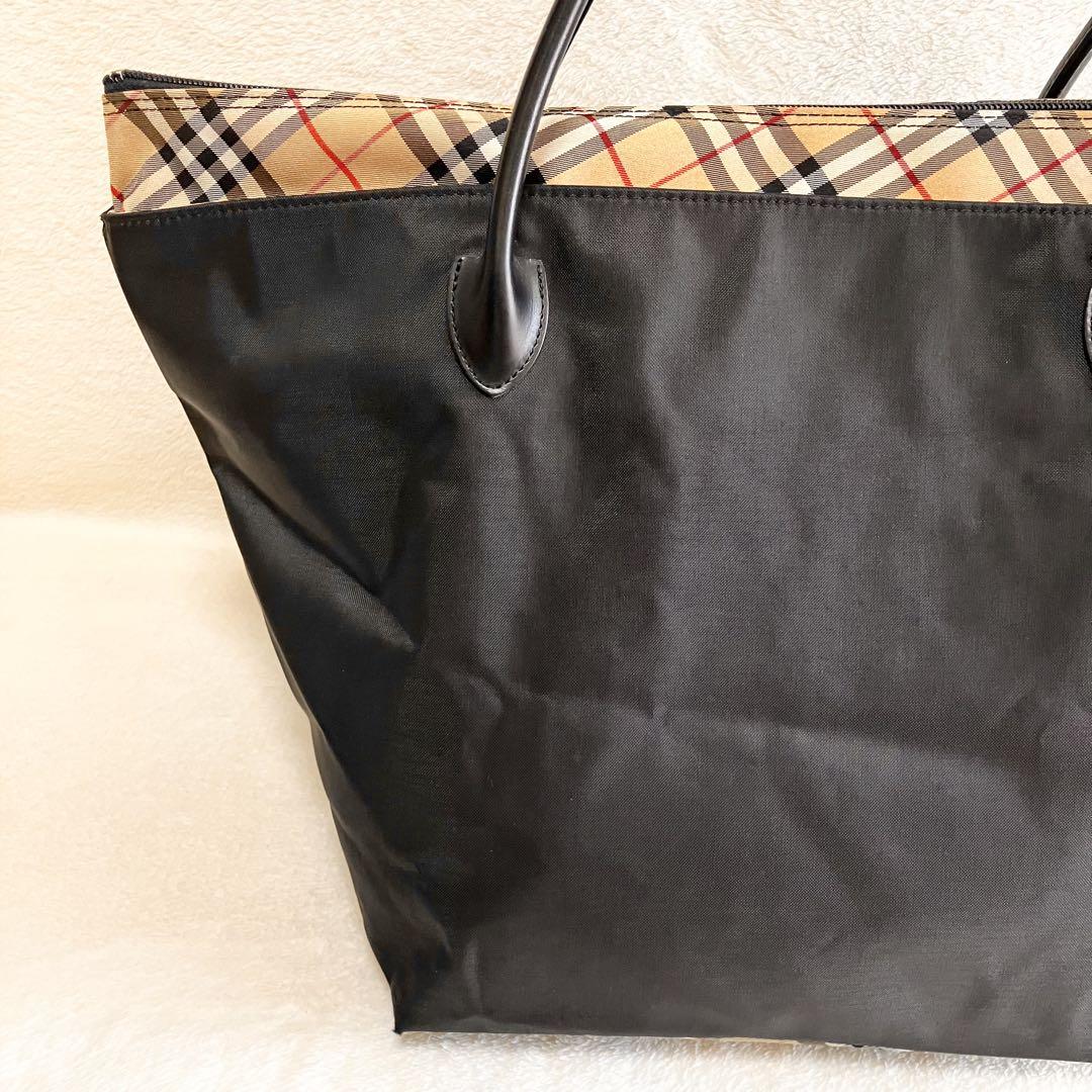 大容量 BURBERRY 舟形 ブラック トートバッグ ノバチェック