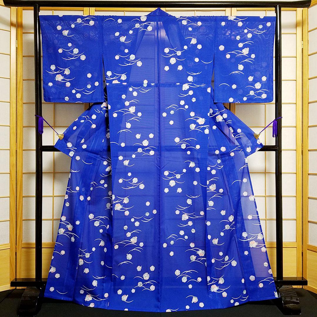 A674【着物と帯京月花】M 身長164㎝~174㎝□夏物絽ポリ小紋/単衣広衿