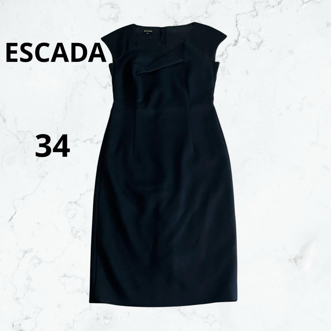 ESCADA ウール ロングワンピース 34 XS ブラック エスカーダ