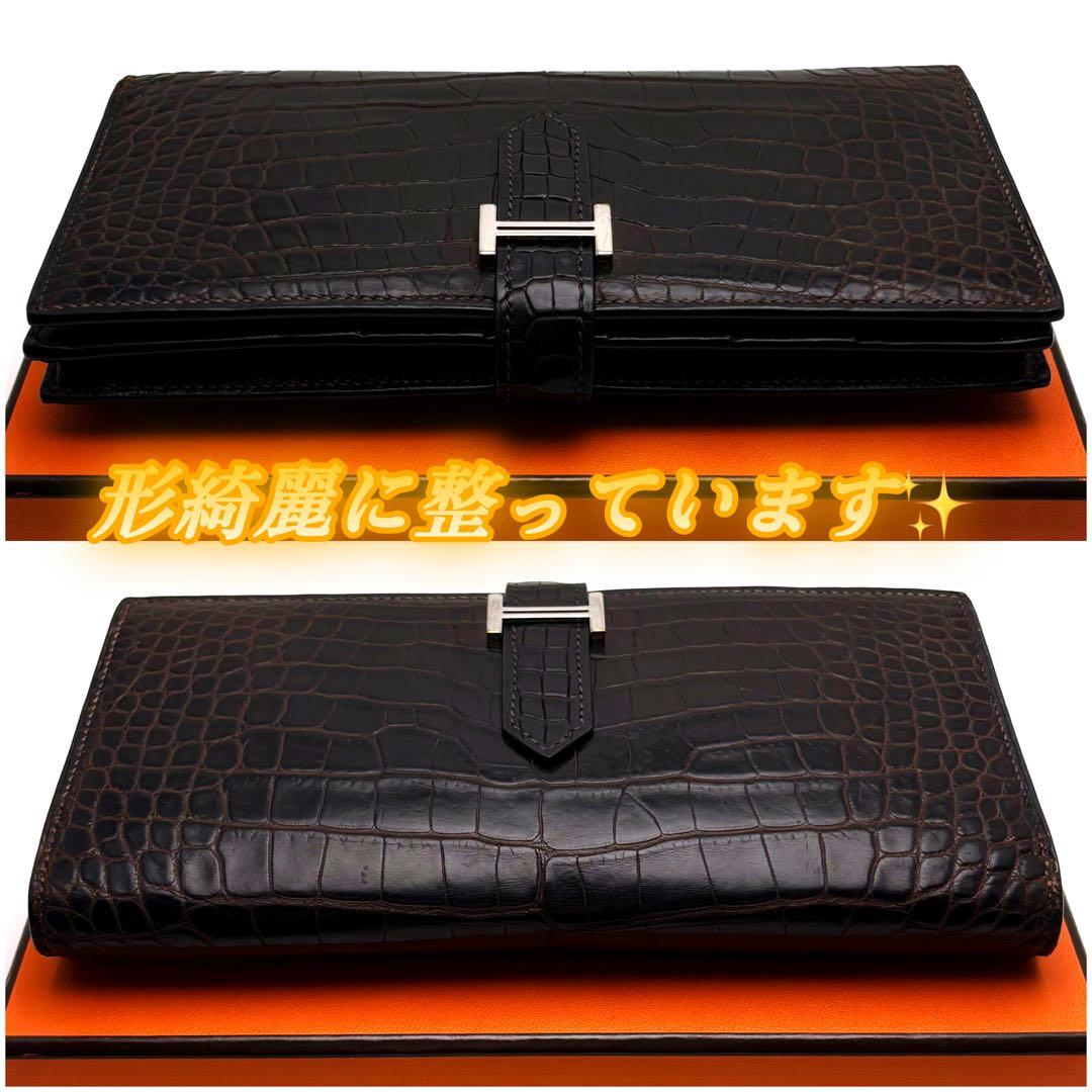 入手困難‼️HERMES べアン スフレ アリゲーター ブラウン マット 長財布