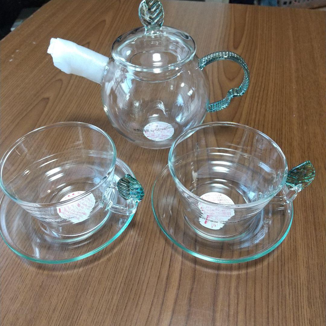 手作り硝子　紅茶ポット&ティーカップセット