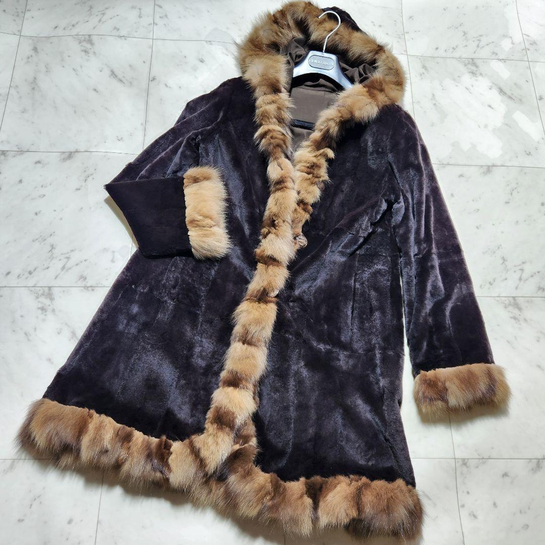 美品❗️ロシアンセーブルファー✖️シルク　リバーシブルコート ロシアン セーブル ファーム ロング コート毛皮 ファー リアル