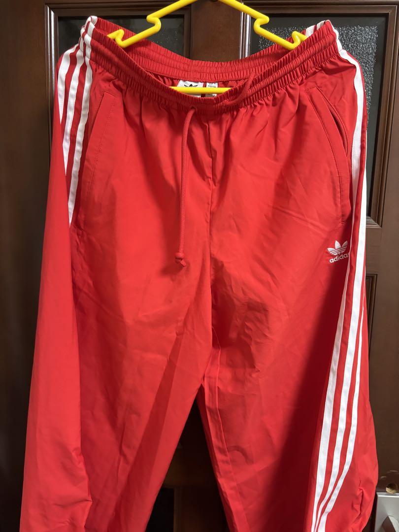 adidas 赤 3本ライン ワイドパンツ