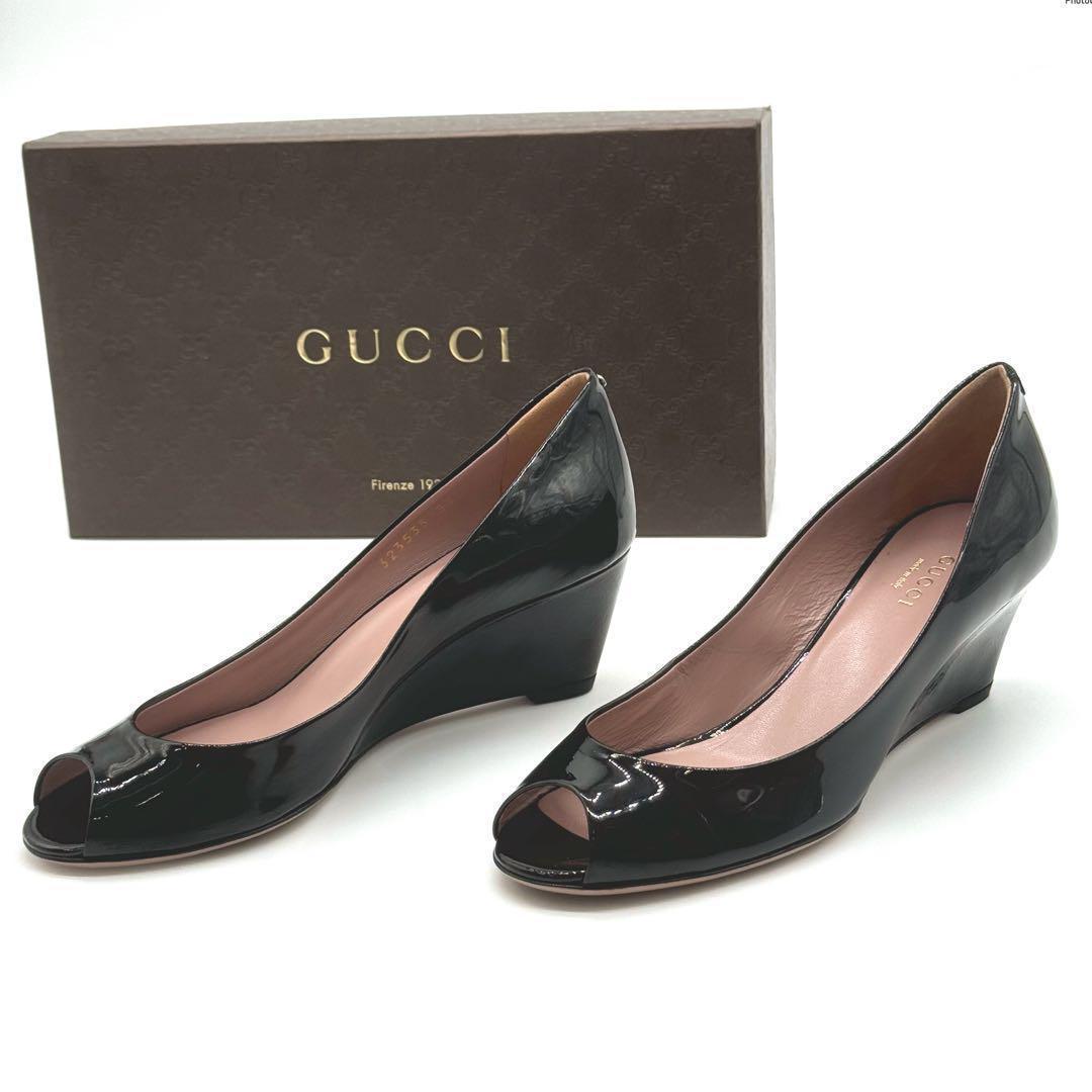 未使用品】GUCCI グッチ エナメル パンプス オープントゥ 36(23