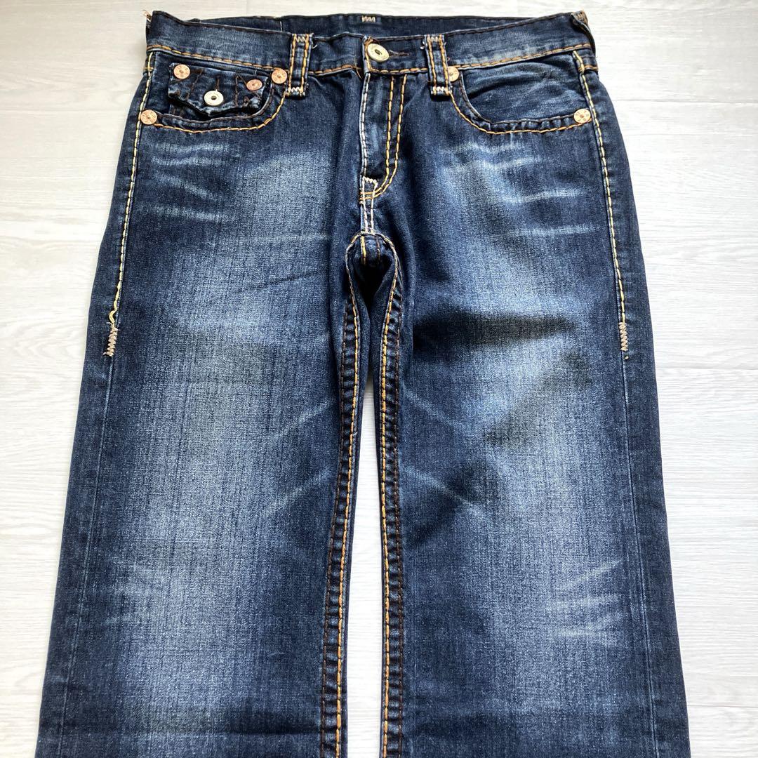 USA製00s TRUE RELIGION バギーフレアデニム 極太ステッチ