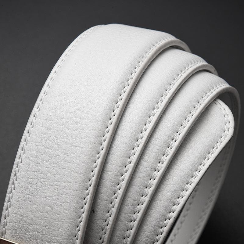 オートロックメンズベルトホワイト白レザー穴なしＺ型バックルおしゃれw1