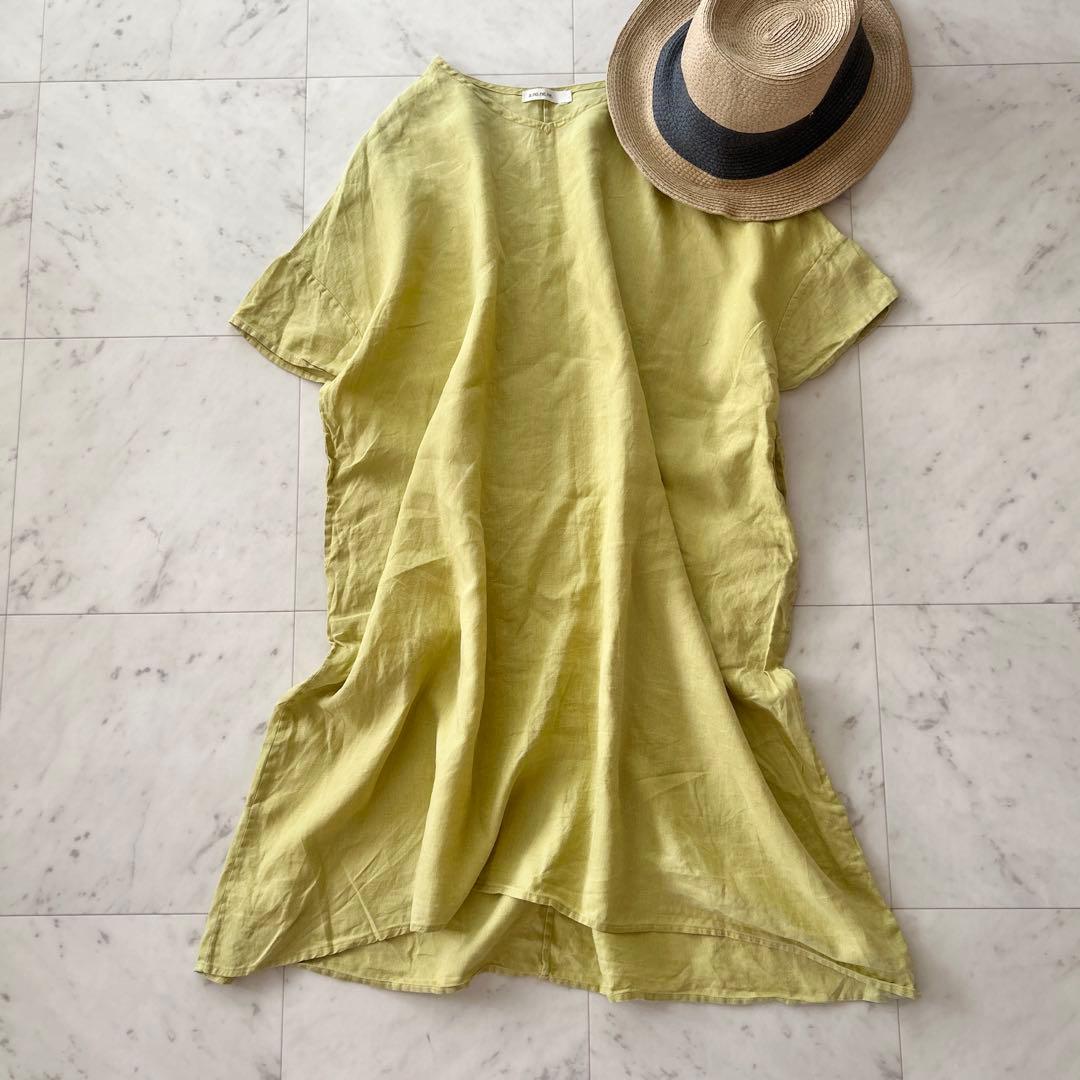 アズノウアズ オオラカ アノネネ 麻ワンピース 黄 ゆったり体型カバー リネン