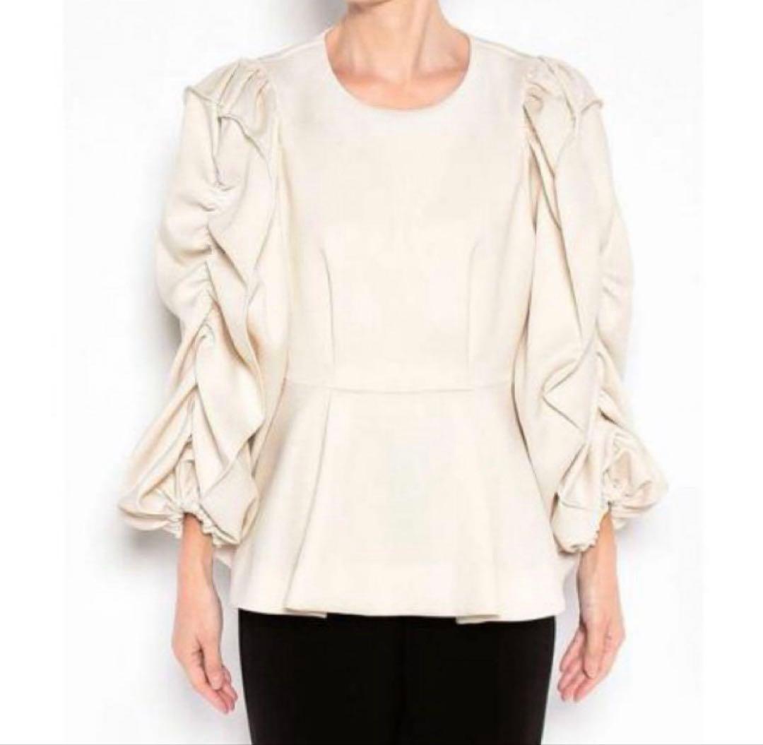 新品未使用タグ付き LANVIN en Bleu ウールカルゼフリルブラウス M 新品未使用タグ付き LANVIN en Bleu ウールカルゼフリルブラウス M