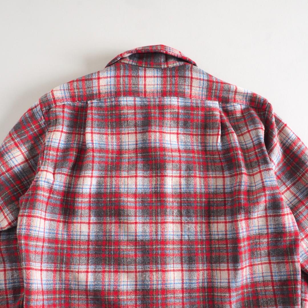 ペンドルトン　青タグ　７０年代　USA製　ウールシャツ　チェック柄　赤色　美品
