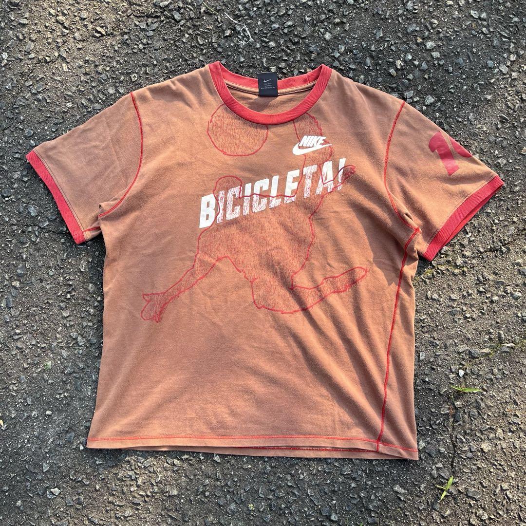 00s NIKE リンガーTシャツ 希少 短丈 Y2K サッカー 平成 プリント