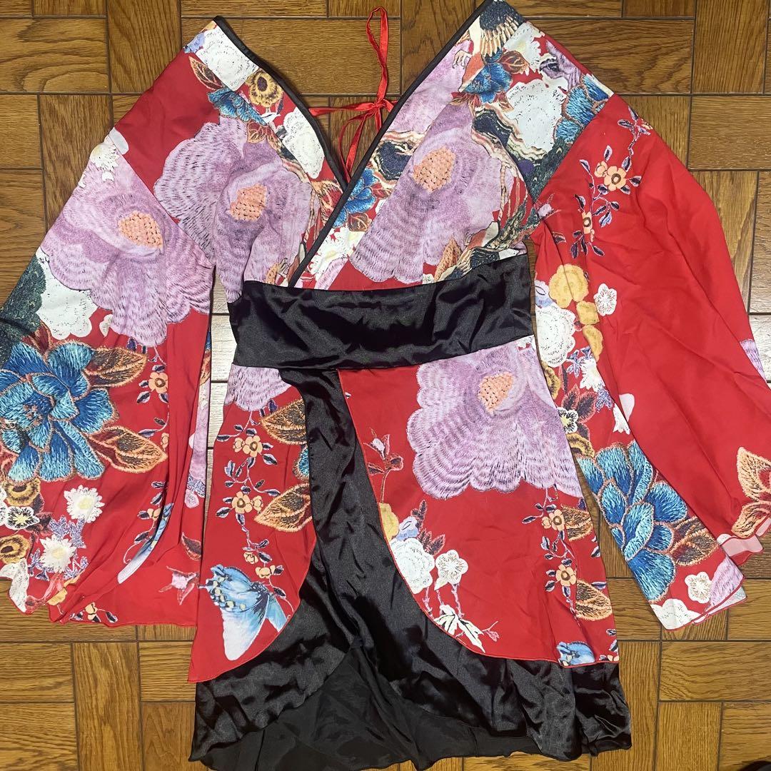 花柄 ミニ シフォン 豪華 帯 リボン 花魁 着物 ドレス コスプレ