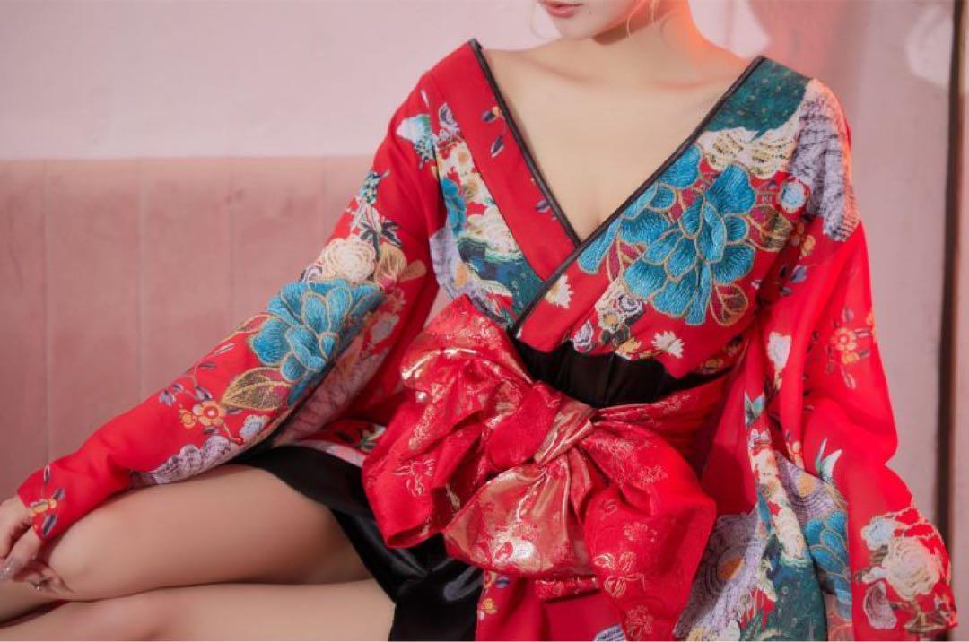 花柄 ミニ シフォン 豪華 帯 リボン 花魁 着物 ドレス コスプレ