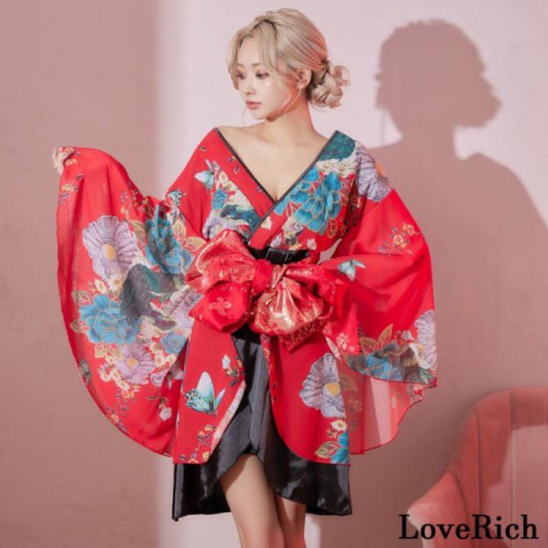 花柄 ミニ シフォン 豪華 帯 リボン 花魁 着物 ドレス コスプレ