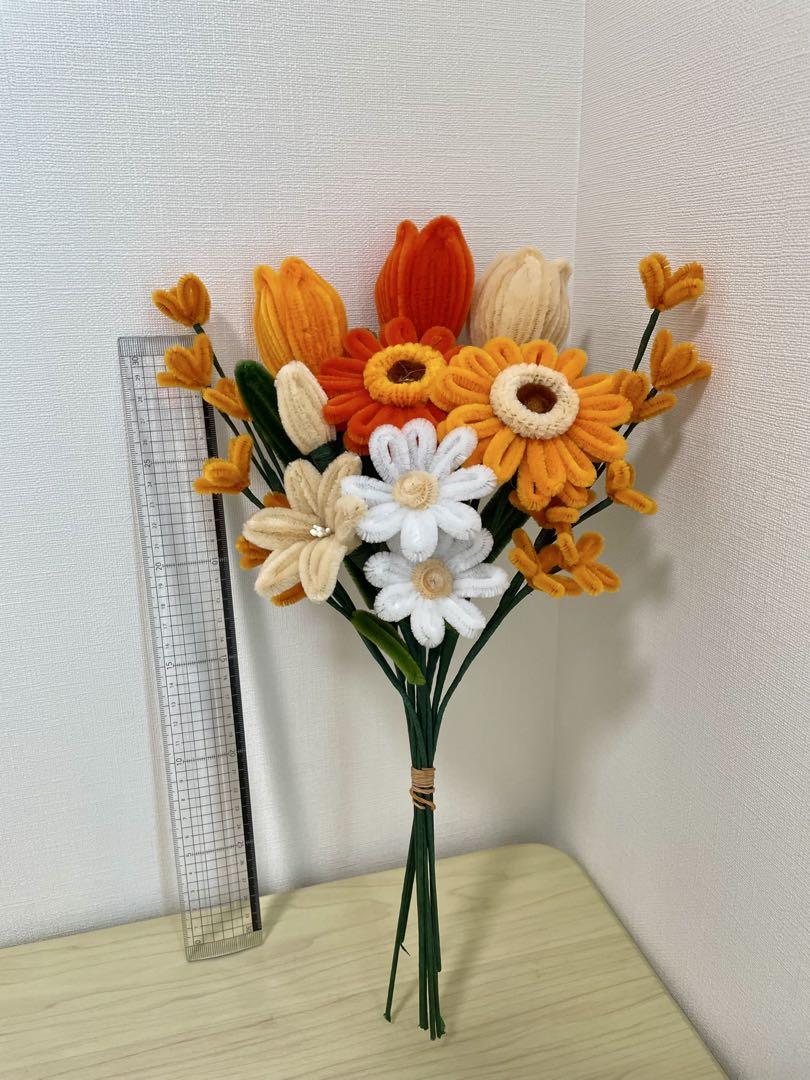 玄関先迄納品 枯れない花束 モールフラワー オレンジ花束 メルカリ - ハンドメイド 花・観葉植物