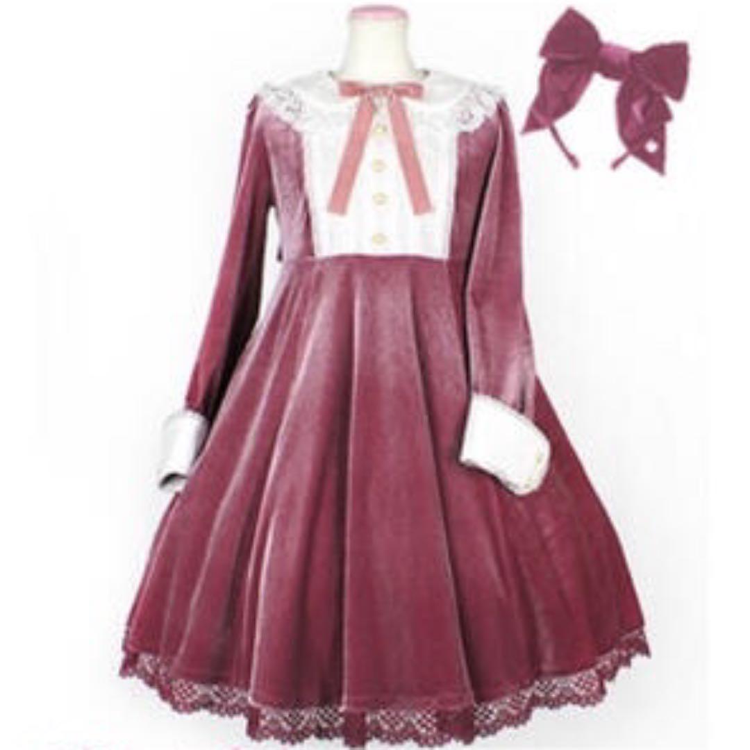高い素材 Lady 試着のみ Ribbon セット カチューシャ ワンピース ノバク・ジョコビッチ アンジェリックプリティ☆レディリボン柄ワンピース ひざ丈ワンピース