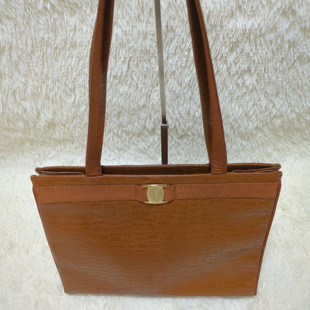 Salvatore Ferragamo ヴァラリボン トートバッグ 茶
