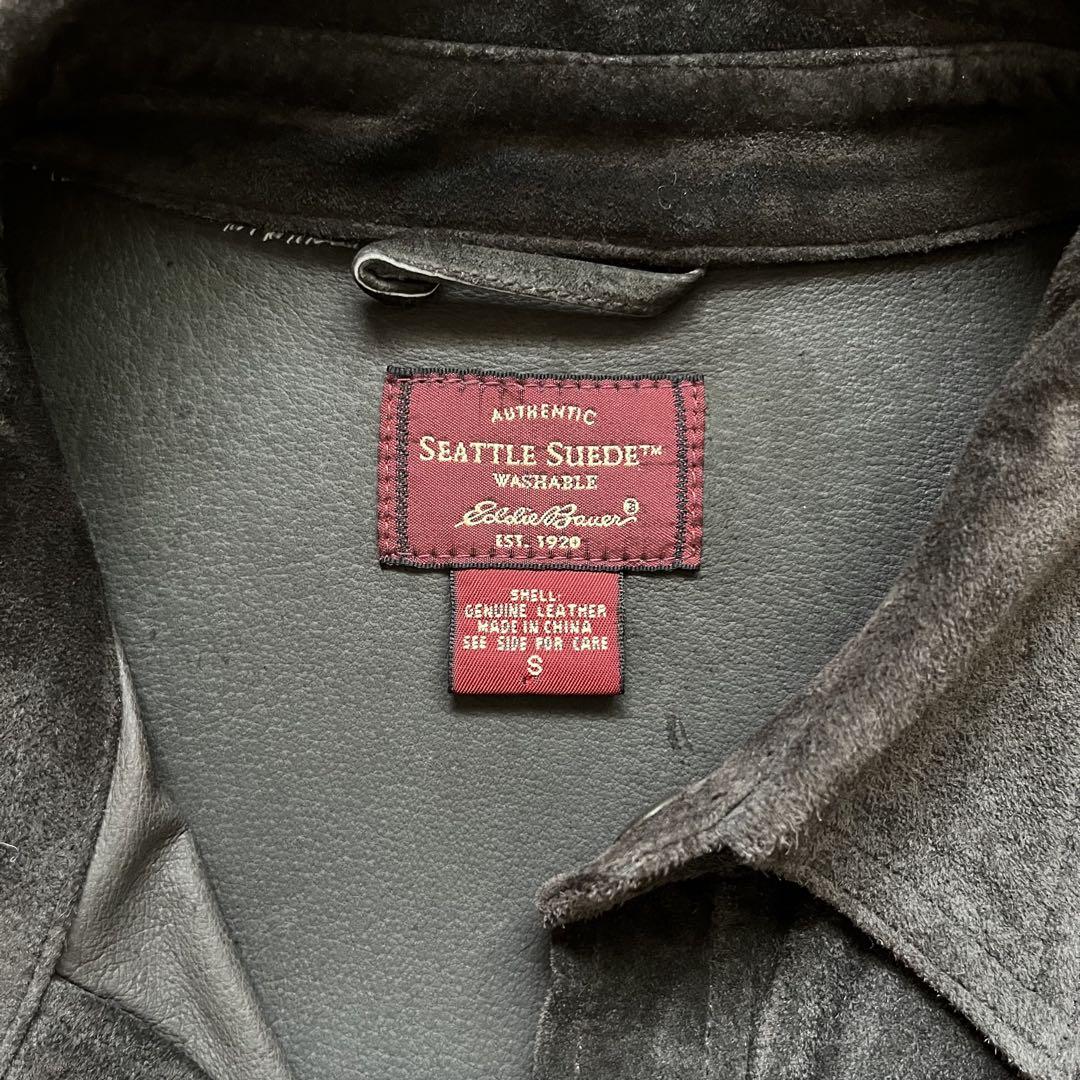 Eddie Bauer ピッグスエード レザーシャツ S ブラウン