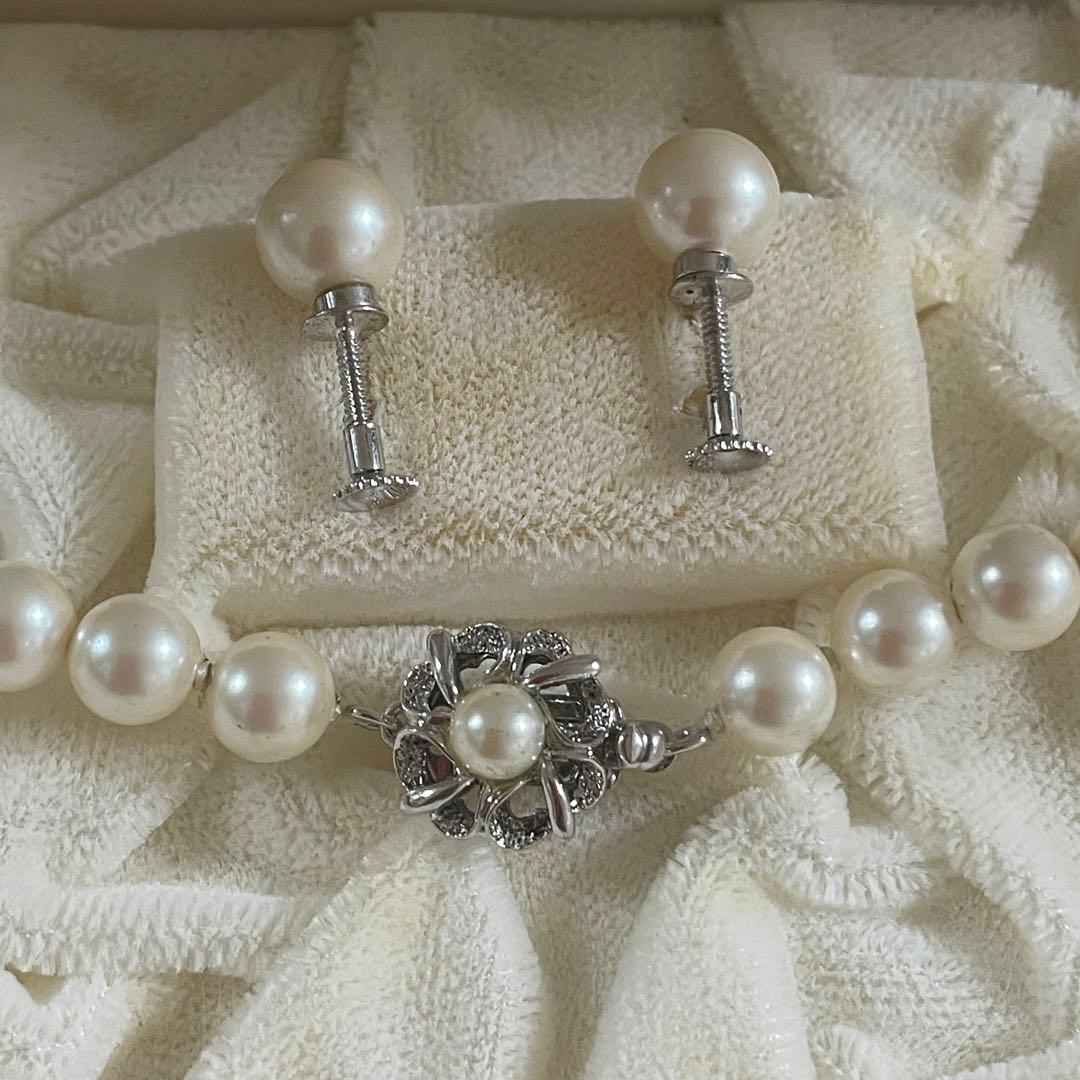 美品　シルバーパールネックレス、イヤリング　セット　silver刻印、元箱付き