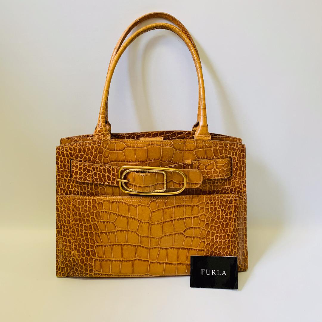 FURLAフルラ クロコ型押しハンドバッグ バッグ