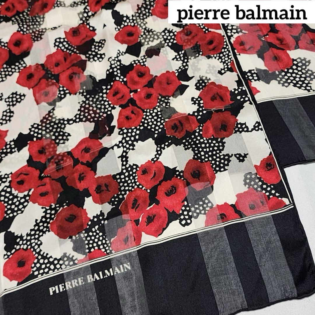 ★pierre balmain★ ストール シフォン 花 ブラック