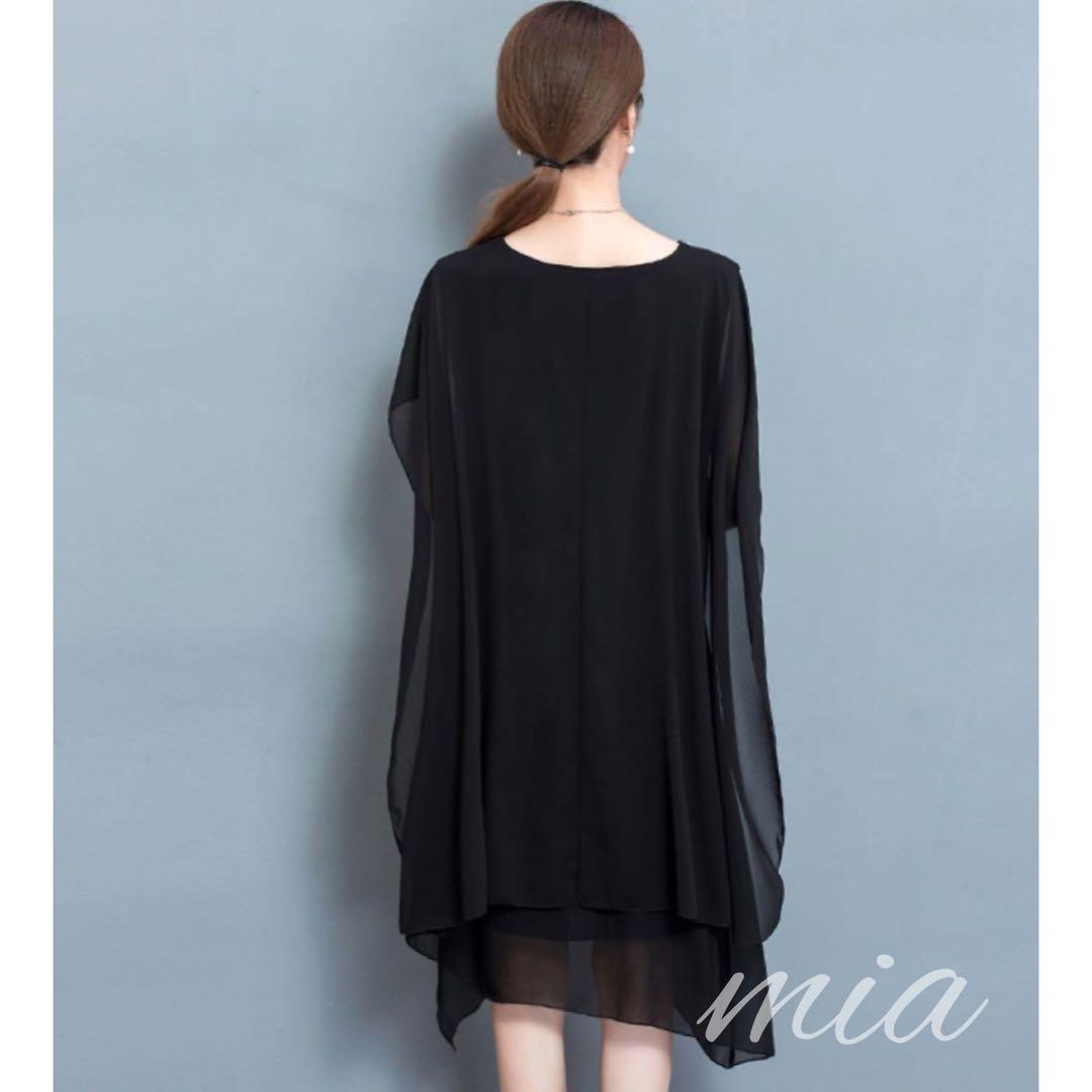 新品 2XL 結婚式 ワンピース レディース 大きいサイズ 袖あり 黒 ドレス