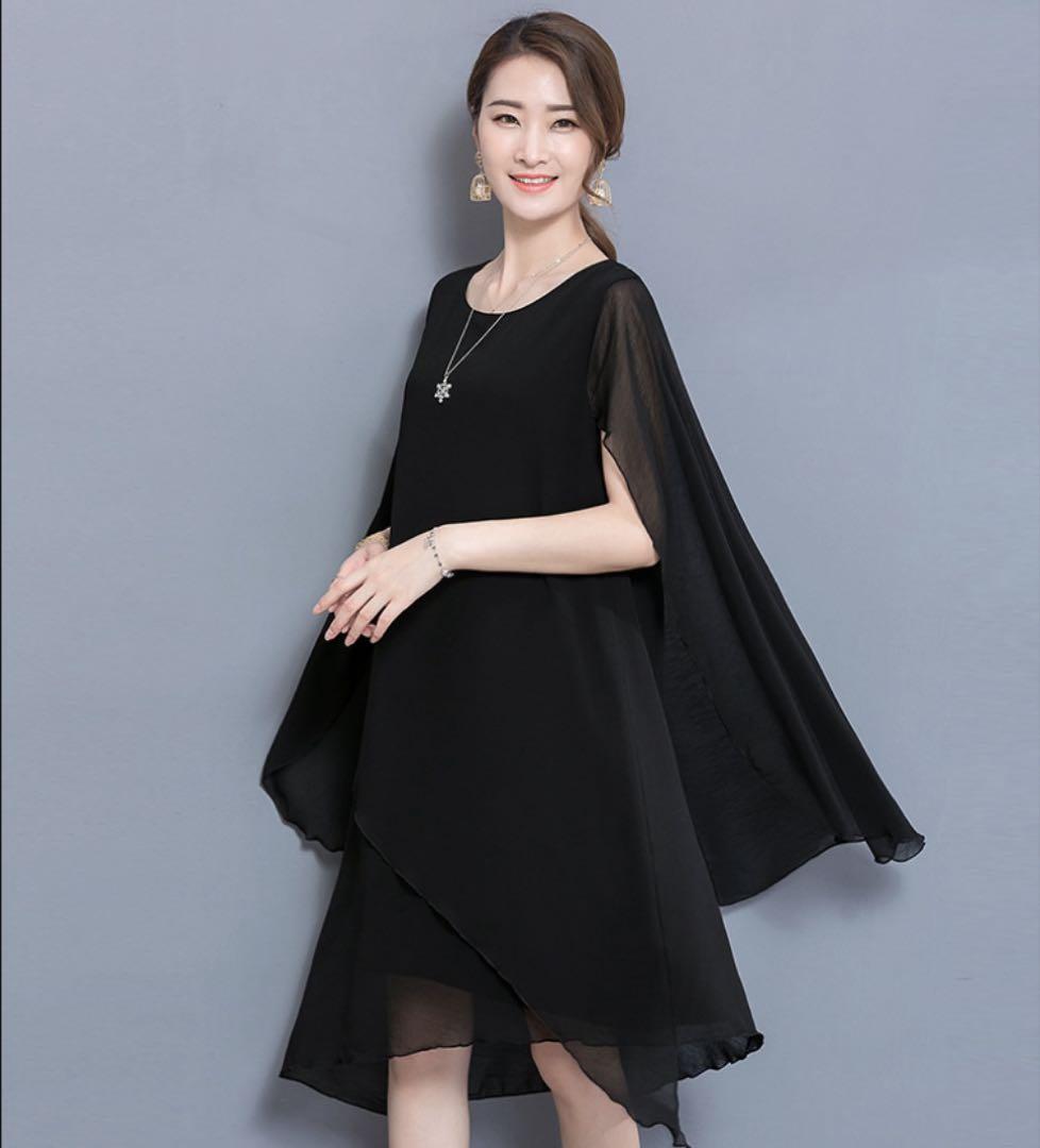 新品 2XL 結婚式 ワンピース レディース 大きいサイズ 袖あり 黒 ドレス